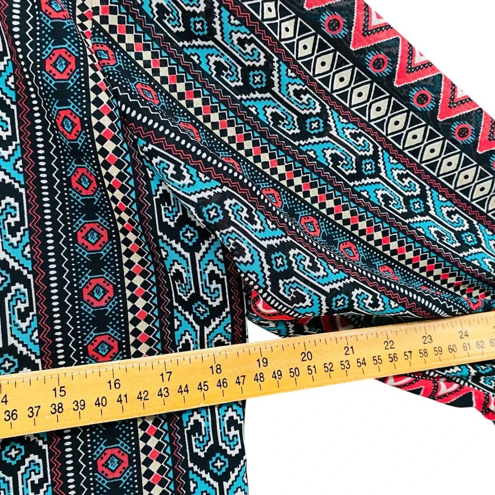 Lawman Womens Large Tribal Geometric Print Tunic Top 3/4 Sleeve Red Black